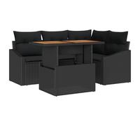 vidaXL Set da Pranzo da Giardino 5 Pezzi con Cuscini in Rattan Polietilene Nero e Acacia. Mobili da Patio con Sezione Seduta Comoda per 4 Persone - Divano Modulare per Terrazza in Estate e Primavera