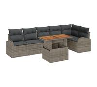 vidaXL Set per sala da pranzo da giardino, 7 pezzi, con cuscino, resistente alle intemperie, tavolo e divano, design moderno ed elegante per quattro persone, mobili rettangolari con contenitore