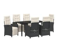 vidaXL Set da Pranzo Giardino 7 Pezzi con Cuscini Rattan Sintetico Nero, Tavolo Giardino Nero 160x80x73 cm Vetro Temperato