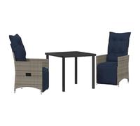 vidaXL Set da Pranzo da Giardino 3 Pezzi con Cuscini in polyrattan Grigio, Tavolo da Giardino Nero 80x80x73 cm in Vetro temperato