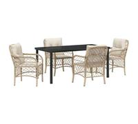 vidaXL 5-Teiliges Garten-Ess-Set mit Kissen Beige Poly-Rattan Außenmöbel abnehmbare Bezüge für Balkon und Patio-Stuhl PE-Korb-Bistro-Stühle