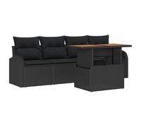 vidaXL Set da Pranzo da Giardino 5 Pezzi con Cuscini Nero Poly Rattan Acacia