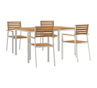 vidaXL Set da pranzo da giardino 5 pezzi in legno massello di acacia, tavolo da pranzo esterno 150 x 90 x 75 cm in legno massello di acacia, sedie da giardino impilabili, 4 pezzi di legno Mac