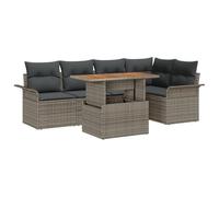 vidaXL Set da Pranzo da Giardino a 6 Pezzi Grigio Rattan Acacia con Cuscini Mobili Moderni per Patio e Balcone Divano Angolare Tavolo Rettangolare Sezionale caffè Cuscine Seduta PE