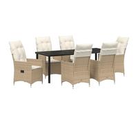 vidaXL Set da Pranzo da Giardino in 7 Pezzi con Cuscini Beige Rattan in Poly