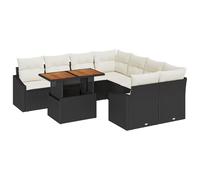 vidaXL Set da Pranzo Giardino 9 Pezzi con Cuscini Rattan Polimerico Nero Acacia