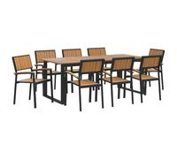 vidaXL Set da Pranzo da Giardino in 9 Pezzi Nero Acciaio e Legno Massello di Acacia