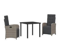 vidaXL Set da Pranzo da Giardino in Rattan Grigio, 3 Pezzi con Cuscini. Tavolo e sedie Moderni per l'esterno, Perfetti per balconi, terrazze, patii, Giardini e verande. Mobili Resistenti alle intempe