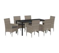 vidaXL Set da Pranzo da Giardino con Cuscini Rattan Poliestere Grigio, Tavolo da Giardino Nero 160x80x73 cm in Vetro Temprato