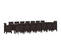 vidaXL Set da Pranzo da Giardino 17 Pezzi Marrone Polyrattan, Tavolo da Giardino Marrone 250x100x73 cm Polyrattan, Tavolo da Giardino Marrone 150x100x73 cm Polyrattan, Sedie da Giardino