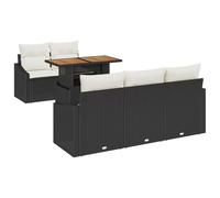 vidaXL Set da Pranzo da Giardino vitaXL 6 Pezzi con Cuscini in Rattan Nero e Funzione di Stoccaggio. Perfetto per Arredare Il Tuo Spazio Outdoor: Composto da Divano Modulare, Tavolo in Legno di Acaci