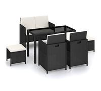 vidaXL Set da Pranzo Esterni 6 pz con Cuscini Polyrattan Nero Tavolo e Sedie