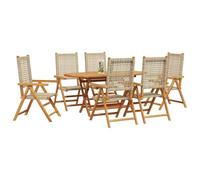 vidaXL Set da Pranzo Esterno 7 Pezzi Beige in Legno Massello di Acacia e Poly Rattan con Tavolo Ovale Pieghevole e Sedie per Il Giardino, Patio, Arredo Terrazza, Sdraio e Sgabello