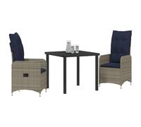 vidaXL Set da Pranzo Esterno da 3 Pezzi con Cuscini Neri in Rattan Sintetico - Tavolo e Sedie Quadrate in Vetro Temperato per Giardino, Patio e Spazi Interni Moderni