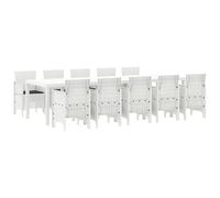 vidaXL Set Pranzo Giardino 11 Pezzi con Cuscini Bianchi in Polyrattan, Tavolo Giardino Bianco 150x100x73 cm in Polyrattan, Sedie Giardino Cuscini 2 pz Bianchi in Polyrattan, Sedi