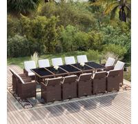 vidaXL Set da Pranzo Giardino 15 pz con Cuscini in Polyrattan Marrone