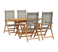 vidaXL Set da Pranzo Giardino 5 Pezzi Grigio in Legno Massello di Acacia e Polyrattan con Tavolo Pieghevole e Sedie per Patio, Terrazza, Lounge e Sdraio