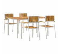 vidaXL Set da Pranzo Giardino 5 Pezzi in Legno Massello di Acacia con Struttura in Metallo Tavolo Rettangolare 150X90X75 cm e 4 Sedie per Arredamento da Patio Esterno Resistente alle Intemperie