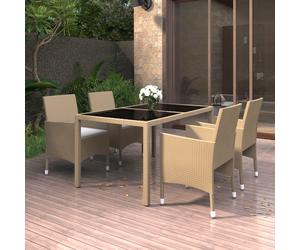 vidaXL Set da Pranzo Giardino 5 pz Polyrattan e Vetro Temperato Beige
