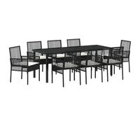 vidaXL 9-Teiliges Garten Essset mit Kissen Schwarz Poly Rattan | Moderne Gartenmöbel mit 8 stylischen Stühlen für Große, langlebige Outdoor-Sitzplätze