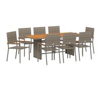 vidaXL Set da Pranzo Giardino 9 Pezzi Grigio Polyrattan con Piano in Legno Tavolo da 8 Posti & Sedie Impilabili Moderne Mobili da Esterno