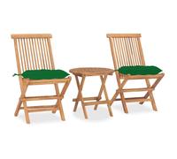 vidaXL Set da Pranzo Giardino Pieghevole 3 pz Cuscino Massello di Teak