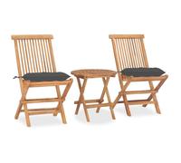 vidaXL Set da Pranzo Giardino Pieghevole 3 pz Cuscino Massello di Teak