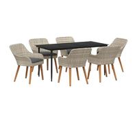 vidaXL Set da Pranzo Outdoor per 7 Persone, Tavolo Quadrato da 160 cm con Piano in Vetro Temperato, Struttura in Ferro e Sedie in Rattan Grigio Chiaro con Finitura Nera. Mobili da Giardino Moderni p
