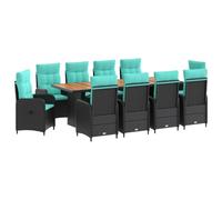 vidaXL Set da pranzo per esterni 11 pz Nero e Turchese polyrattan