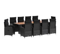 vidaXL Set da pranzo per esterni 11 pz Nero polyrattan