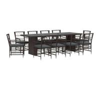 vidaXL Set da pranzo per esterni 11 pz Nero polyrattan