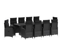 vidaXL Set da pranzo per esterni 11 pz Nero polyrattan