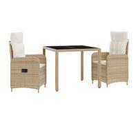 vidaXL Set da pranzo per esterni 3 pcs Beige e Bianco Crema, Set da pranzo moderno e alla moda per esterni, tavolo resistente al tempo per feste in giardino, balconi e serate all'aperto