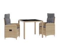 vidaXL Set da pranzo per esterni 3 pcs Beige e Grigio Chiaro, Set da pranzo moderno e alla moda per esterni, tavolo resistente al tempo per feste in giardino, balconi e serate all'aperto