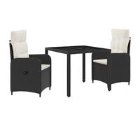 vidaXL Set da pranzo per esterni 3 pcs Nero e Bianco Crema, Set da pranzo moderno e alla moda per esterni, tavolo resistente al tempo per feste in giardino, balconi e serate all'aperto