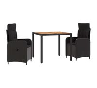 vidaXL Set da pranzo per esterni 3 pz Nero