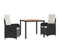vidaXL Set da pranzo per esterni 3 pz Nero e Bianco Crema