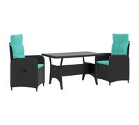 vidaXL Buiten eettafelset 3 st Zwart en Turquoise poly rattan