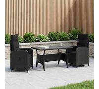 vidaXL Buiten eettafelset 3 st Zwart poly rattan
