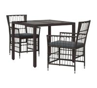 vidaXL Set da pranzo per esterni 3 pz Nero polyrattan
