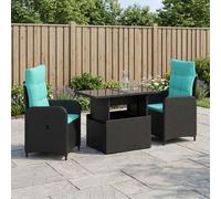 vidaXL Set da pranzo per esterni 3 pcs polyrattan, Set da giardino regolabile, mobili outdoor resistenti, lounge moderna, collezione patio resistente alle intemperie