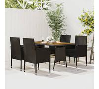 Set da Pranzo per Esterni 5 pz in Polyrattan Nero