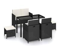 vidaXL Set da Pranzo Esterni 6 pz con Cuscini Polyrattan Nero Tavolo e Sedie