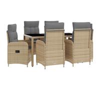vidaXL Buiten eettafelset 7 st Beige en Licht Grijs poly rattan