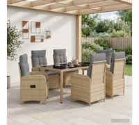 vidaXL Set di tavolo da esterni, 7 pezzi, beige e grigio chiaro, 190 x 90 x 75 cm, elegante e moderno, per esterni, resistente alle intemperie, perfetto per feste in giardino, balcone o per cenare