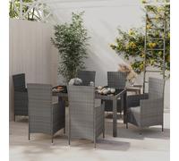 Set da Pranzo per Esterni 7 pz con Cuscini in Polyrattan Grigio