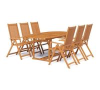 AX Tavolo Pranzo Giardino Ovale 6 Sedie Reclinabili 5pos Pieghevoli Legno 41814