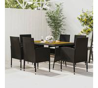 Set da Pranzo per Esterni 7 pz in Polyrattan Nero