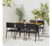 Set da Pranzo per Esterni 7 pz in Polyrattan Nero