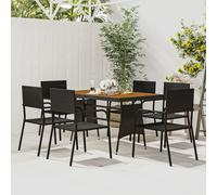 Set da Pranzo per Esterni 7 pz in Polyrattan Nero